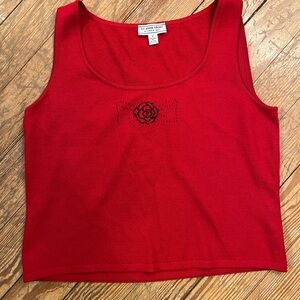St. John Sport Red Sleeveless Top Tank with Rose and Bow Pattern